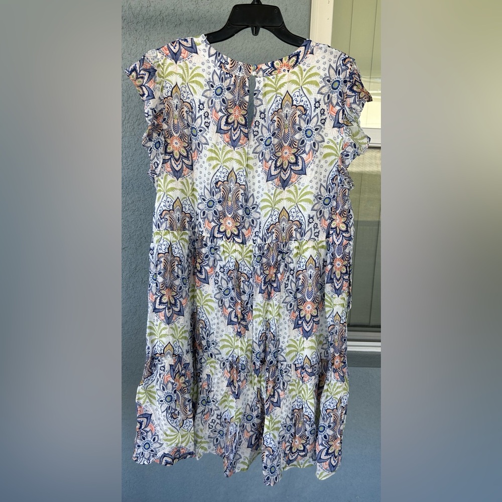 Hayden Los Angeles V-neck Flutter Sleeve Tiered Boho Paisley Babydoll Dress 1XL - Picture 2 of 7